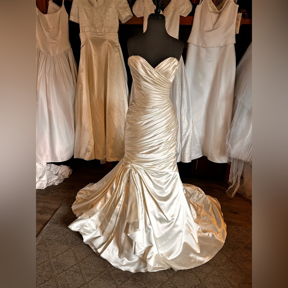 Strapless Ruched Satin Bridal Gown - Ivory